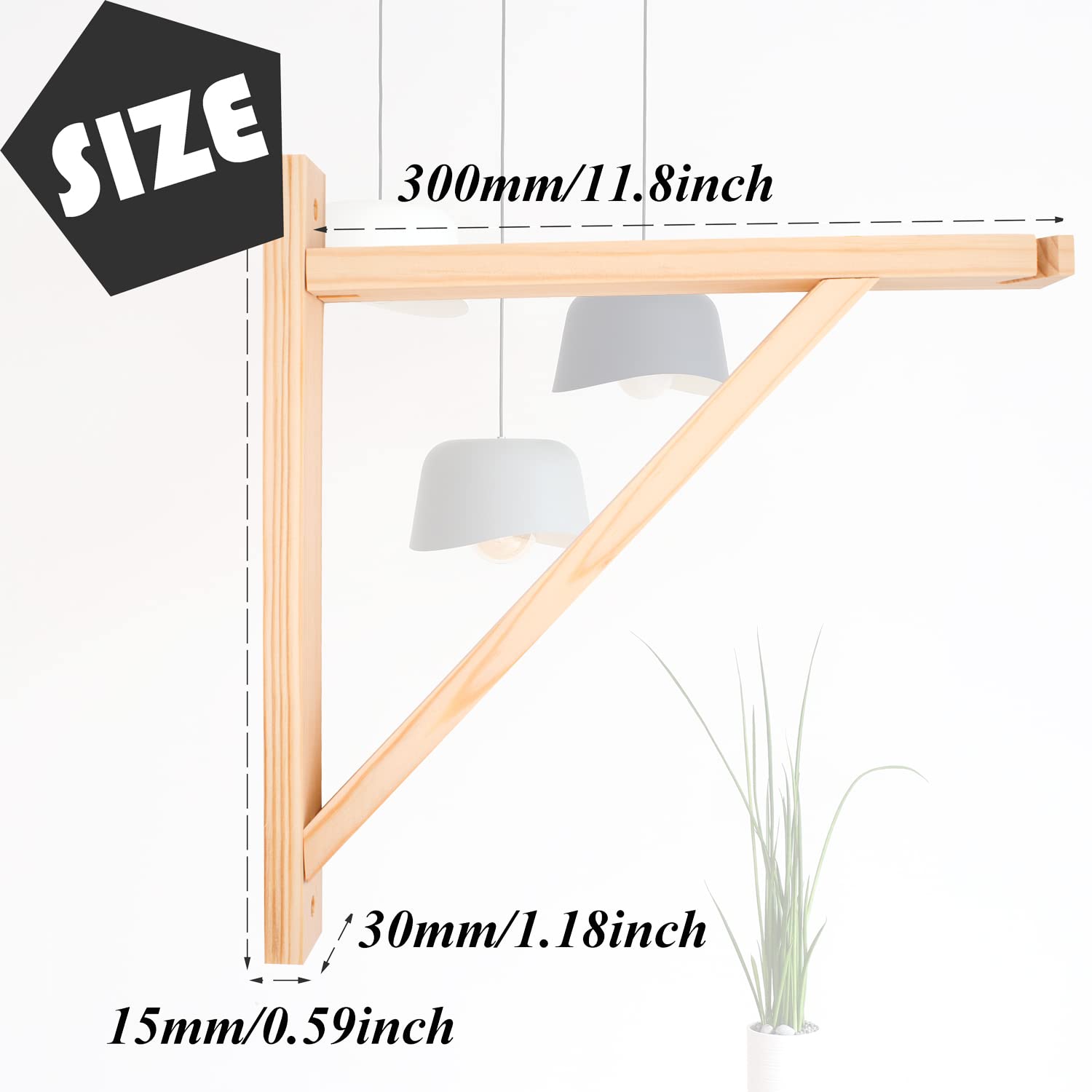 2 Pack Wall Mount Natural Wood Bracket Solid Bracket Shelf Supports Kits for Sconces Pendant Lights Swag Lamps Lighting Lamps Hanging Farmhouse - WoodArtSupply