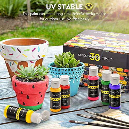 Magicfly Outdoor Acrylic Paint, Set of 30 Colors/Tubes (60 ml, 2 oz.) with Storage Box, Rich Pigments, Multi-Surface Paints for Rock, Wood, Fabric, Magicfly