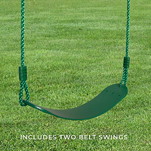 Backyard Discovery Durango All Cedar Classic Swing Set, 2 Pinch Free Belt Swings, Easy Assembly, Durable, Water Resistant, Steel Corner Supports, 2 Backyard Discovery