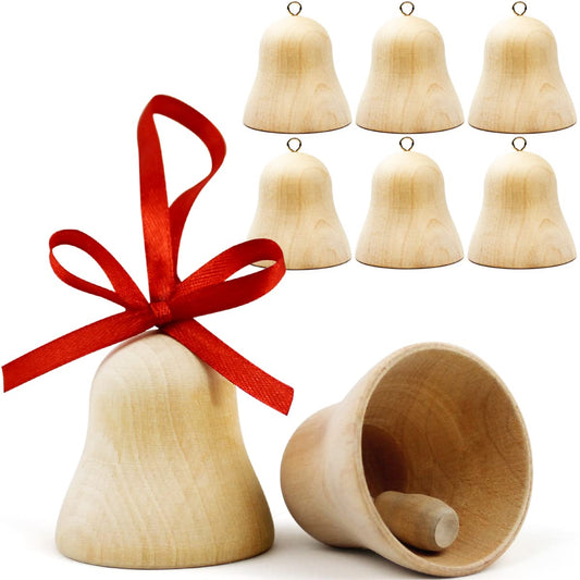 Wooden Christmas Ornaments to Paint Set of 6 pcs - DIY Blank Christmas Bells for Crafts Hanging Christmas Tree Decorations - Unfinished Wood Crafts - WoodArtSupply