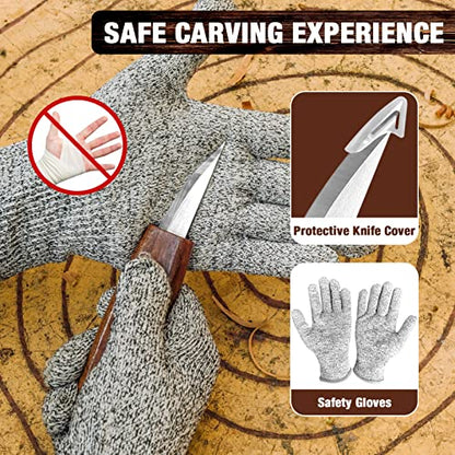 Wood Carving Kit, 23pcs Wood Carving Tool with 4PCS Wood Carving Knives & 5PCS Detail Knives 9 Basswood Blocks & Gloves & Roll Bag & Strop Block &