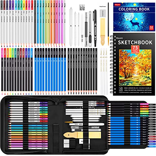 iBayam 78-Pack Drawing Sketching Kit & 150-Pack Deluxe Wooden Art Set iBayam