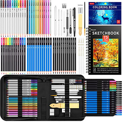 iBayam 78-Pack Drawing Sketching Kit & 150-Pack Deluxe Wooden Art Set