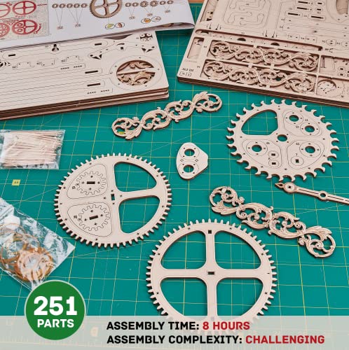 Wood Trick Pendulum Wall Clock Kit Wooden 3D Puzzles for Adults and Kids to Build - 3D Wall Clock Mechanical Model - 42x12 in - Engineering DIY Wood Trick