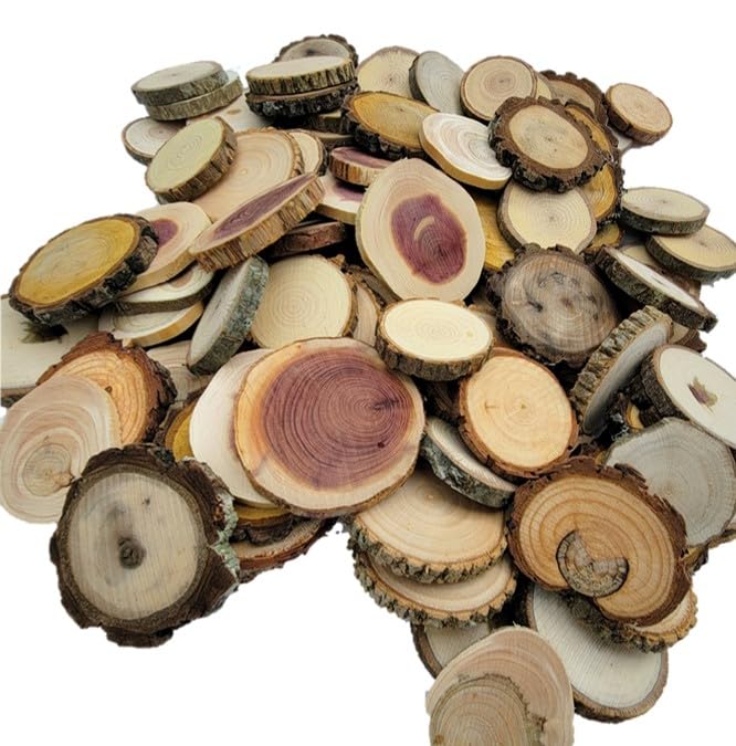 Wood Slice Variety Pack, 1" - 3", Qty of 50 - Live Edge Walnut, Red Cedar, Maple, Oak, Coasters, Craft Wood, Wood Burning, Epoxy Resin Projects, SHUIKU