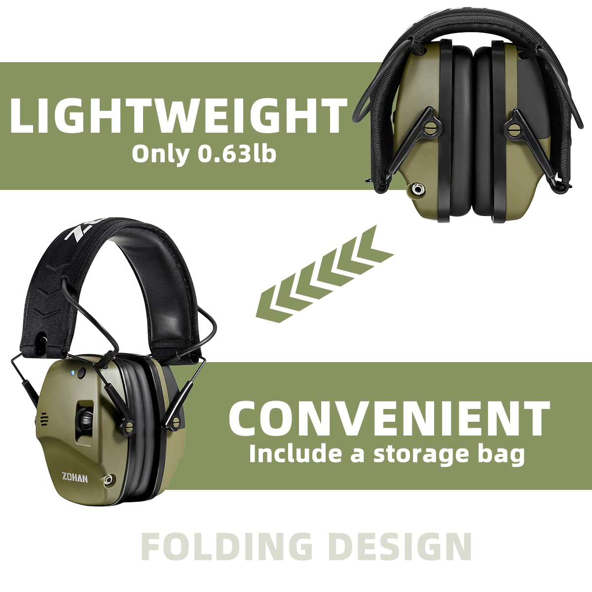 ZOHAN 035 Bluetooth 5.0 Shooting Ear Protection Earmuff, Active Noise Canceling, Hearing Protection with Sound Amplification ZOHAN