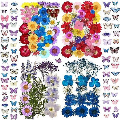 LUCISKY 152 Pcs Dried Pressed Flowers for Resin and Nails, Real Natural Flowers Leaves and Butterfly Stickers for Jewelry Soap and Candle Making - WoodArtSupply