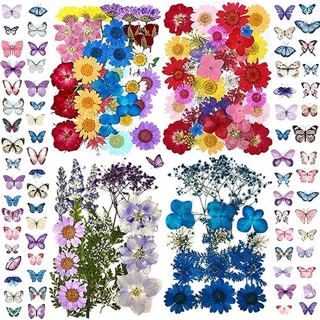 LUCISKY 152 Pcs Dried Pressed Flowers for Resin and Nails, Real Natural Flowers Leaves and Butterfly Stickers for Jewelry Soap and Candle Making LUCISKY