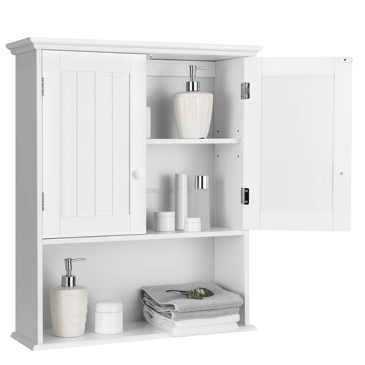 COSTWAY Wall Mounted Bathroom Cabinet, Over The Toilet Storage Cabinet w/Double Doors & Adjustable Shelf, Wood Hanging Medicine Cabinet for Living COSTWAY