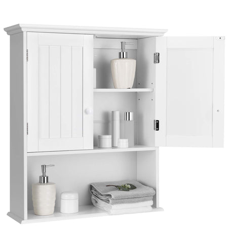 COSTWAY Wall Mounted Bathroom Cabinet, Over The Toilet Storage Cabinet w/Double Doors & Adjustable Shelf, Wood Hanging Medicine Cabinet for Living COSTWAY