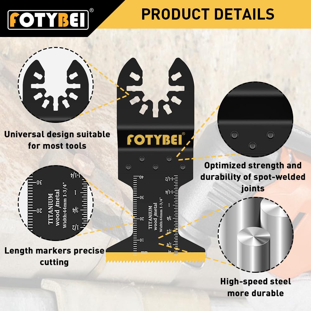 FOTYBEI 5PCS Titanium Oscillating Multi Tool Blades, Oscillating Saw Blades for Wood Metal Plastic Nails Cutting, Fit Dewalt Bosch Milwaukee Makita FOTYBEI