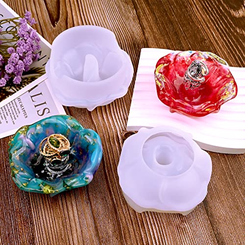 Actvty Ring Holder Resin Mold, 2Pcs Rose Ring Dish Silicone Molds for Epoxy Resin, Silicone Resin Molds for DIY Jewelry Holder Dish, Resin Crafts,
