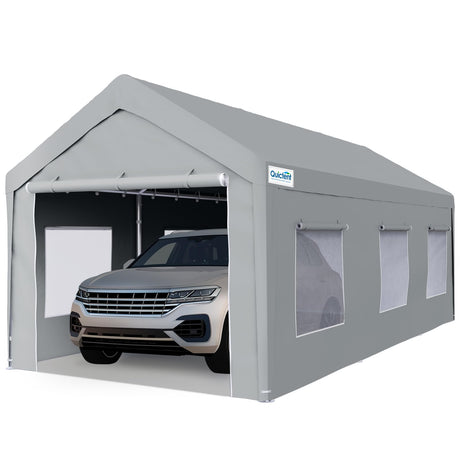 Quictent 12'x20' Carport with Roll-up Ventilated Windows, Heavy Duty Car Port Anti-Snow Car Canopy Carport Canopy Portable Garage Shelter Boat Quictent