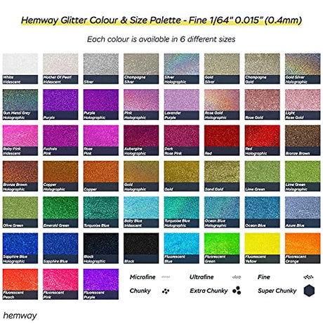Hemway Polyurethane & Epoxy Resin Glitter 100g / 3.5oz Metallic Crystal Flake Additive for Flooring Jewelry Tumblers Glass Pigment - Fine (1/64" Hemway
