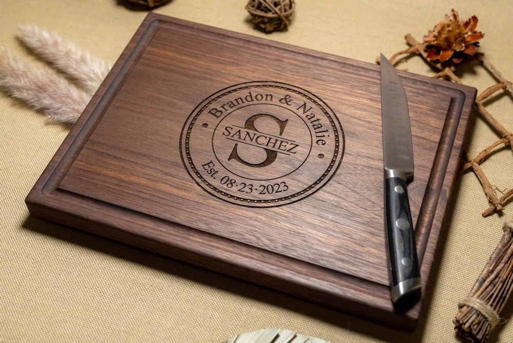 Personalized Cutting Boards, Custom Wedding, Anniversary or Housewarming Gift Idea, Wood Engraved Charcuterie Board for Couples and Newlyweds, Walnut Artisan Gallery