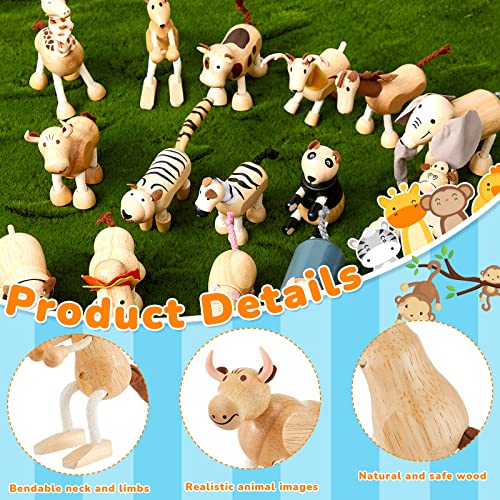 Wettarn Bendable Wooden Animal Toys Flexible Animal Toys Zoo Safari Jungle Animal Figurines Smooth Natural Farm Animals for Preschool Learning Wettarn