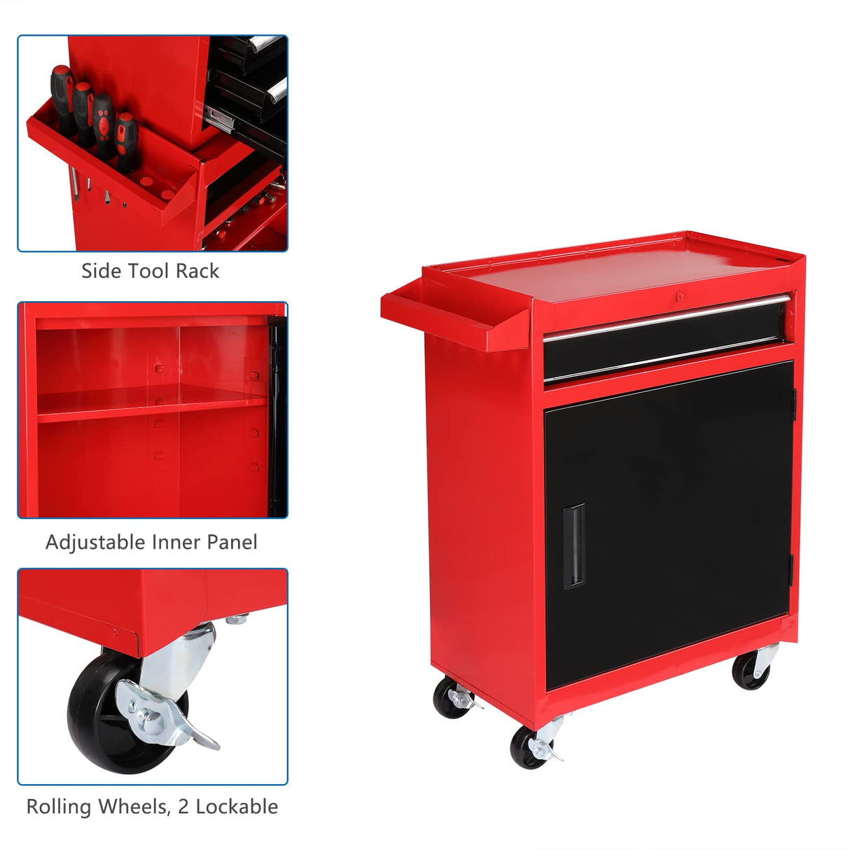 TUFFIOM 5-Drawer Rolling Tool Chest Storage Cabinet w/Drawers, Wheels, Detachable Top & Adjustable Shelf, Mechanic Tool Organizer Box for Garage, TUFFIOM