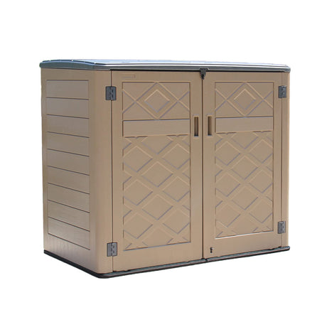 ADDOK Horizontal Large Outdoor Storage Sheds, Resin Patio Outdoor Storage Cabinet for Patio Furniture,Grill, Pool Toys and Gardening Tools. ADDOK