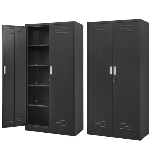 BESFUR Metal Storage Cabinet, 72" H x 36" W x 18" D Garage Cabinet, Locking Doors and Adjustable Shelves for Office, School, Garage - Black