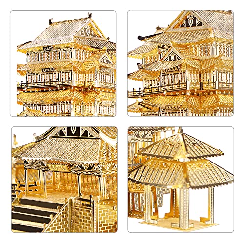 Piececool 3D Metal Puzzle for Adults, Tengwang Pavilion Metal Model Kit, Chinese Famous Architecture Building Kit DIY Craft Brain Teaser 3D Puzzles - WoodArtSupply