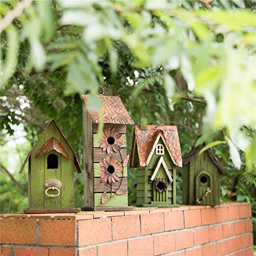 Glitzhome 12" H Green Hanging Distressed Solid Wood Garden Bird House Decoratvie Birdhouse glitzhome