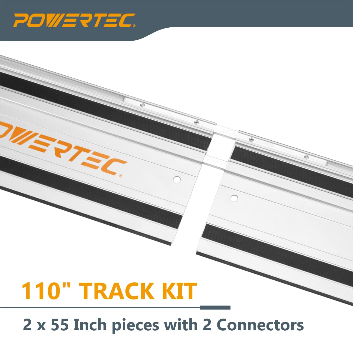 POWERTEC 71387 110" Track Saw Guide Rail Joining Set for Makita or Festool Track Saws Includes 2x55" Aluminum Extruded Guide Rails and (2) Guide Rail POWERTEC
