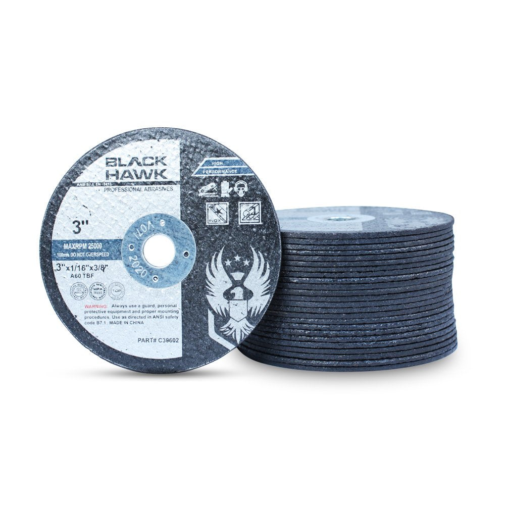 BHA Metal and Stainless Steel Cut Off Wheels for Die Grinders, 3” x 1/16” x 3/8” - 25 Pack BHA