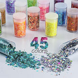 Holographic Chunky and Fine Glitter Mix, 45 Colors Craft Glitter for Epoxy Resin Arts, Iridescent Nail Glitter, Cosmetic Eye Hair Face Body Glitter, Linwulte