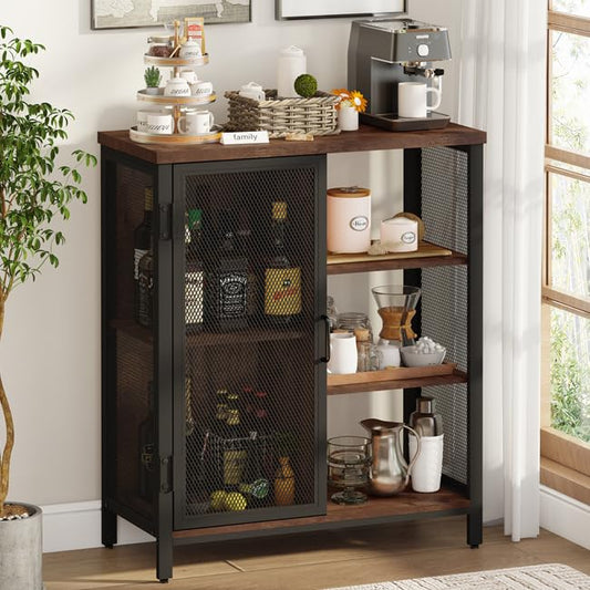 Farmhouse Coffee Bar Cabinet by BON AUGURE – Rustic Oak Storage Sideboard for Kitchen and Dining Room - WoodArtSupply