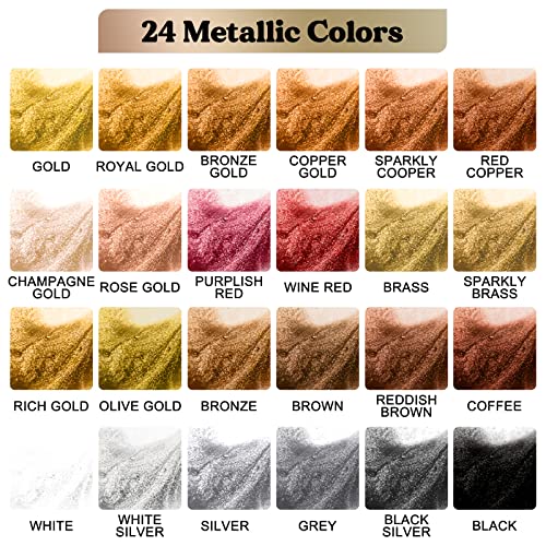 LET'S RESIN Metallic Alcohol Ink Set-24 Colors Metal Color Alcohol Based Resin Ink, High Concentrated & Shimmer Mixatives, Alcohol Paint for Epoxy LET'S RESIN