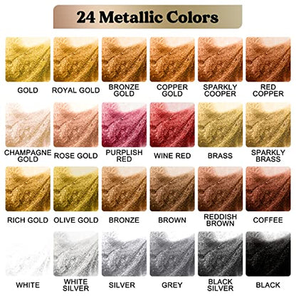 LET'S RESIN Metallic Alcohol Ink Set-24 Colors Metal Color Alcohol Based Resin Ink, High Concentrated & Shimmer Mixatives, Alcohol Paint for Epoxy - WoodArtSupply