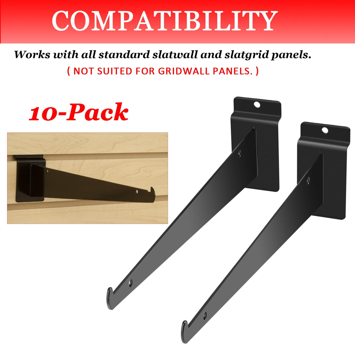 ALISWAT 10Pcs Slatwall Knife Shelf Brackets, 8 inch Metal Slatwall Bracket with Lip, Heavy Duty Shelf Slatwall Accessories for All Slat Wall Panels ALISWAT