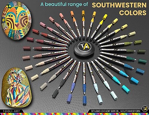 28 Southwestern Colors Acrylic Paint Pens Studio Color Series Markers Set 0.7mm Extra Fine Tip, Rock Painting, Glass, Mugs, Wood, Metal, Canvas, DIY, TOOLI-ART
