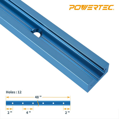 POWERTEC 71067V 48 Inch Double-Cut Profile Universal T-Track with Predrilled Mounting Holes, 1PK, Aluminum T Track for Woodworking Jigs and Fixtures,