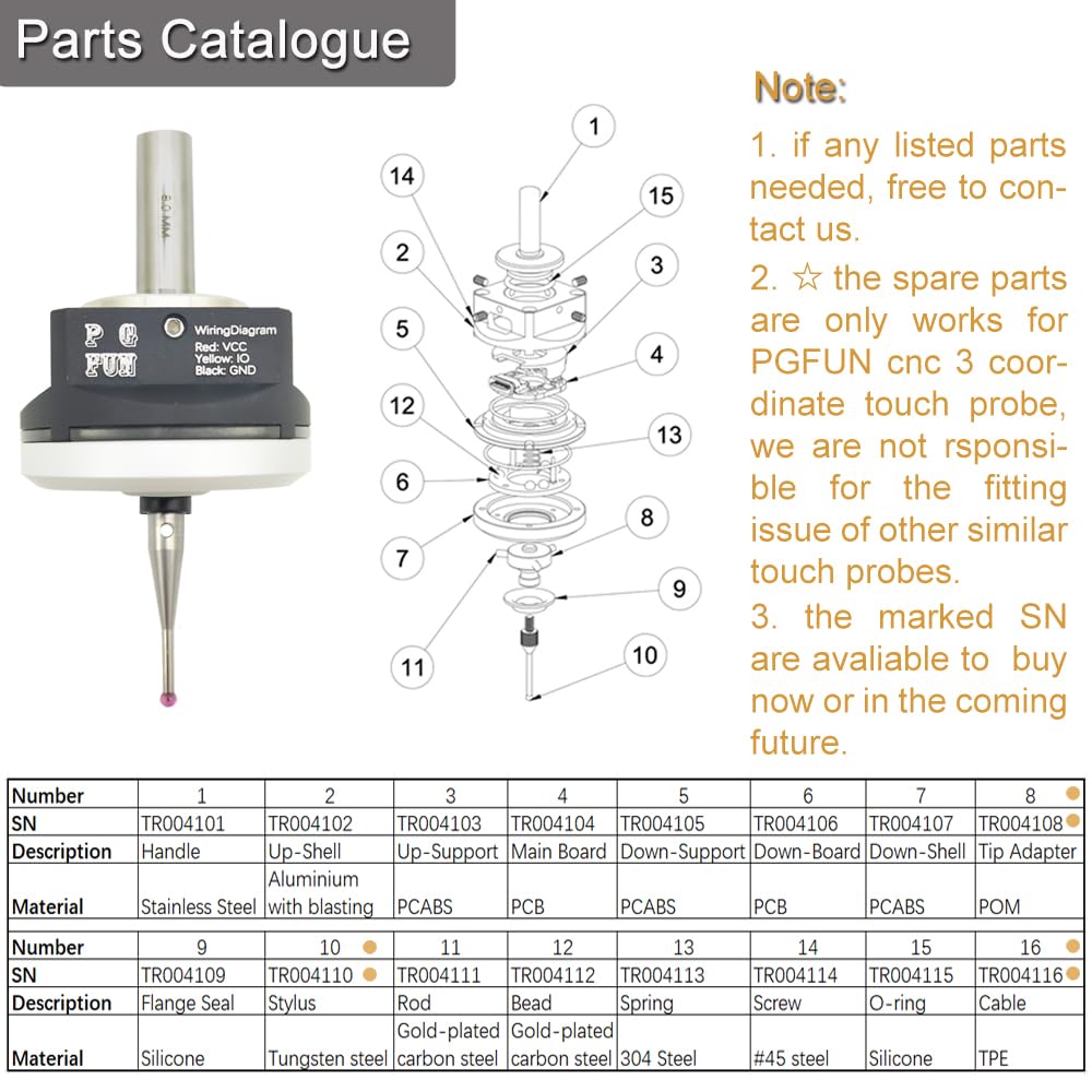 PGFUN CNC 3D Touch Probe XYZ Axis Edge Finder 3-Coordinate Measuring Sensor Kit with 8 mm Shank & 2.0 mm Ruby Ball Tip (NPN-NO) PGFUN