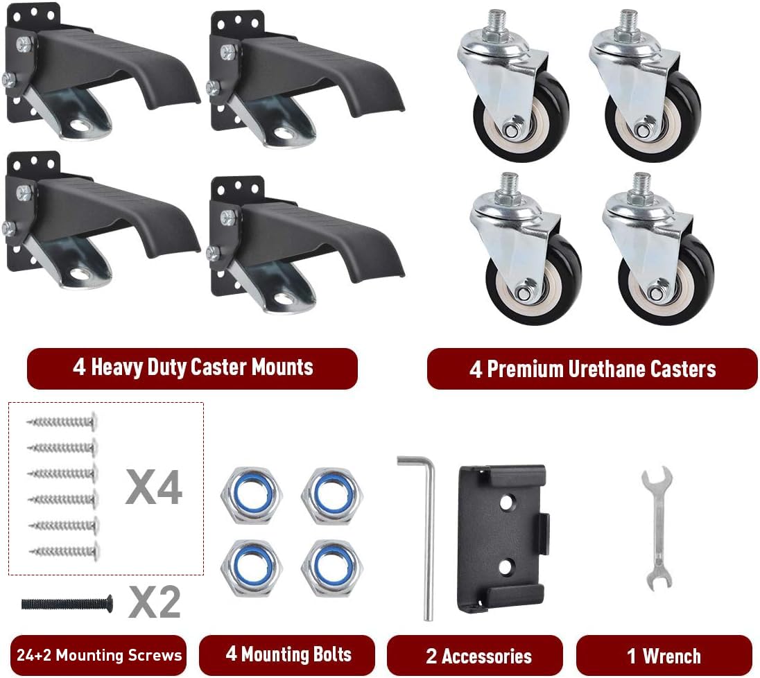 SPACECARE Workbench Casters kit 600Lbs Heavy Duty Quick Release 2 Mounting Options Retractable Workbench Stepdown Caster Wheels Adjustable SPACECARE