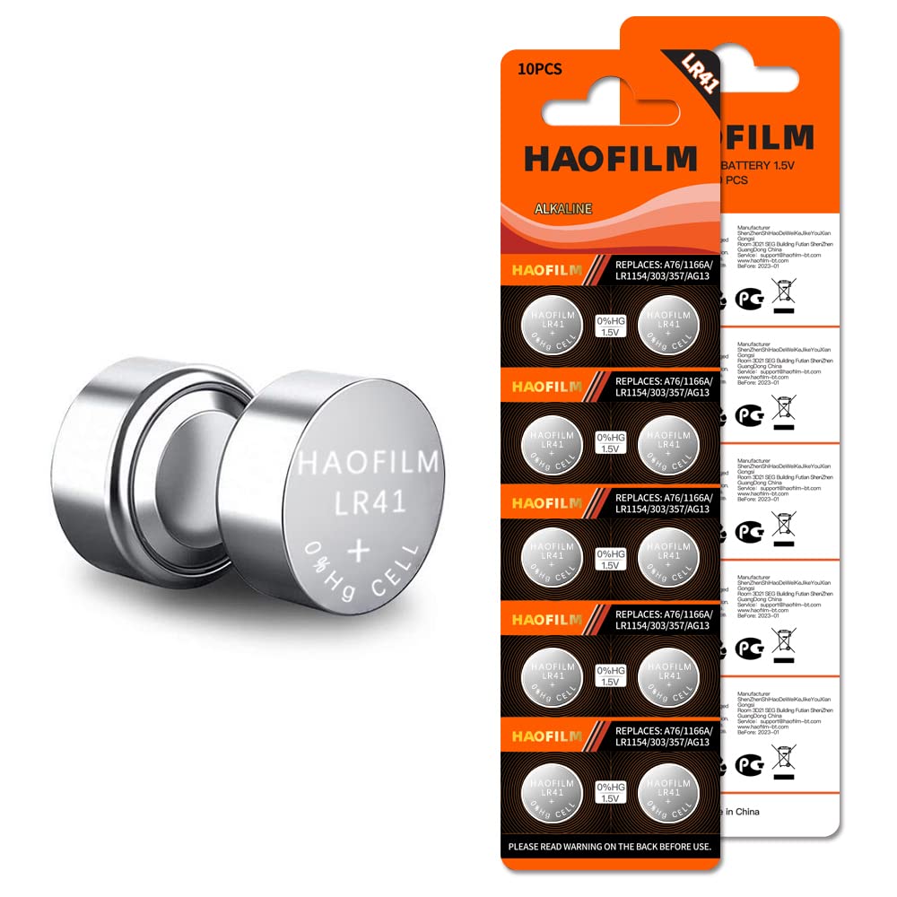 HAOFILM LR41 AG3 392 384 192 Advanced Alkaline Battery, 1.5V Round Coin Cell Battery (Pack of 10) - WoodArtSupply