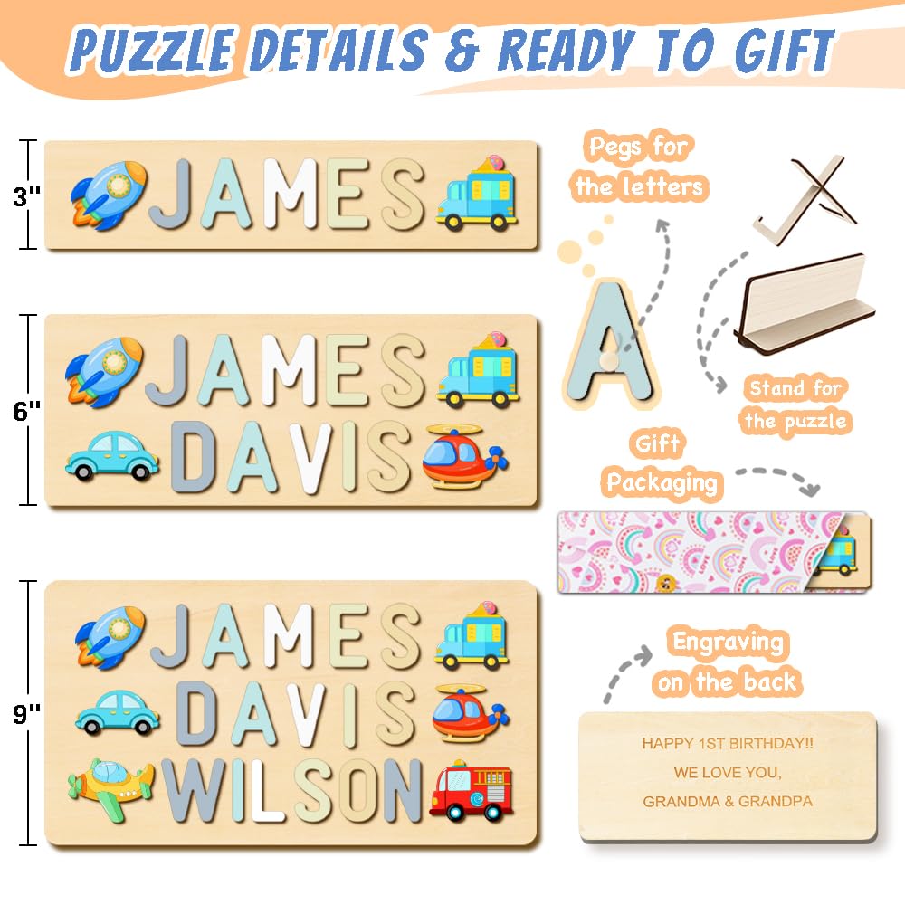 PUREFLY Name Puzzle for Kids Personalized, Custom Baby Boy Girl Gifts First Birthday Valentine Easter, Montessori Learning Toddler Toy Alphabet PUREFLY