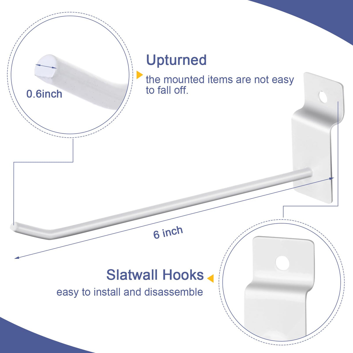 Tandefio 100 Pcs Slatwall Hooks 6 Inch Panel Display Hooks Metal Slat Wall Hanging Hooks Pegboard Heavy Duty Slat Board Hooks for Garage Retail Shop Tandefio