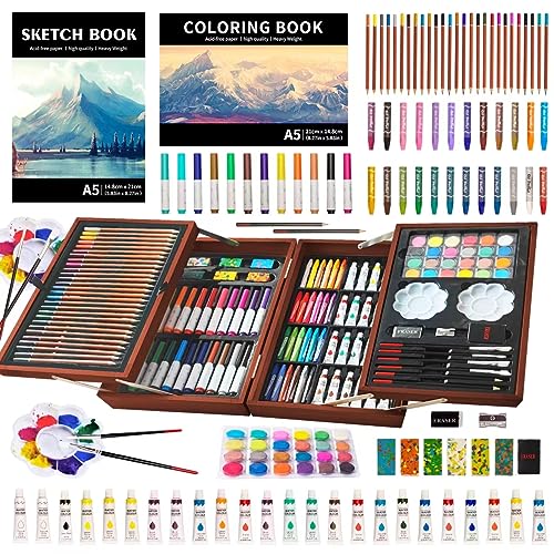 KINSPORY Art Gift for Kids, Art Supplies Case - 139 Piece Art Sets & Crafts Kit with Sketch Pads, Deluxe Wooden Box for Artist Beginners Girls Boys KINSPORY