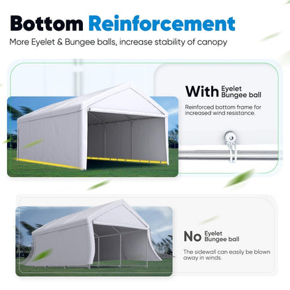 Quictent 13'X20' Heavy Duty Carport Galvanized Car Canopy Garage Outdoor Boat Shelter with Reinforced Frame - White - WoodArtSupply