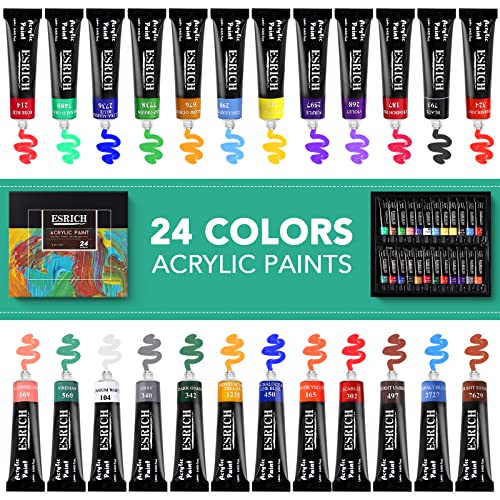 ESRICH 40PCS Acrylic Paint Set,Professional Painting Supplies with Acrylic Paint,Canvas Panels,Paint Brushes,Paint Knife,Sponge,Plastic Palette and - WoodArtSupply