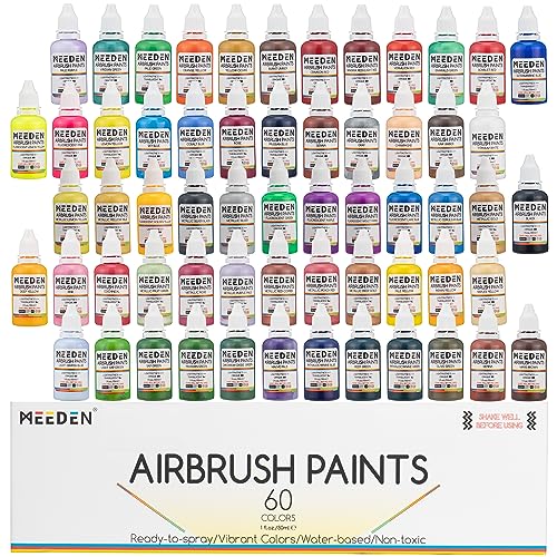 MEEDEN Airbrush Paint Set, 60 Colors/30ml Airbrush Paints Contain Metallic and Neon Paints, Ready to Spray, Water Based, for Wood, Models, Leather MEEDEN