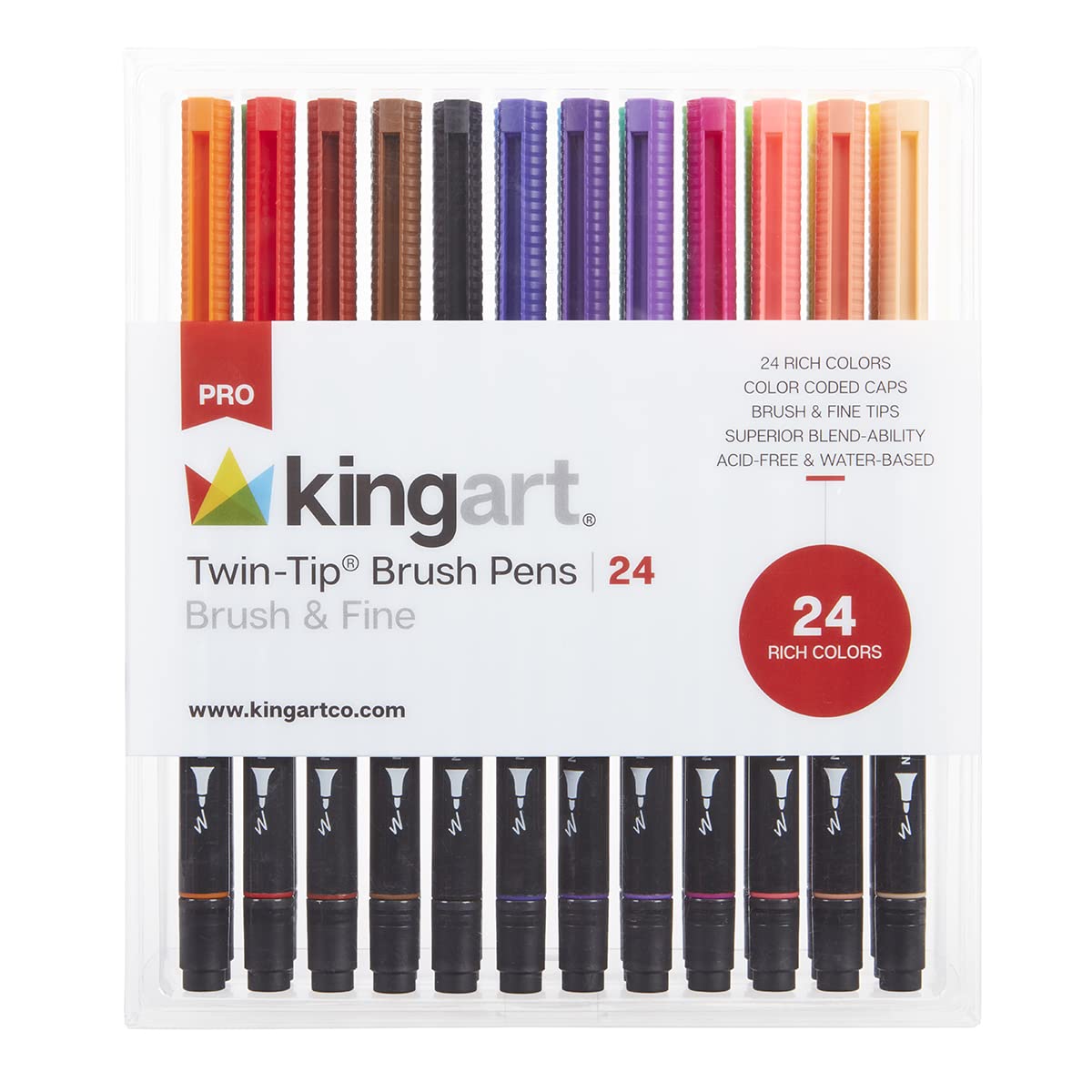 KINGART PRO Dual Twin-Tip Brush Pens, Set of 96 Unique & Vivid Colors,  Watercolor Markers with Flexible Nylon Brush Tips, Professional Watercolor  Pens