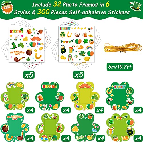 chiazllta 32 Packs St. Patrick's Day Picture Frame Craft Kits for Kids, Ireland DIY Shamrock Craft Holiday Art Favor Home Class Game Activities for