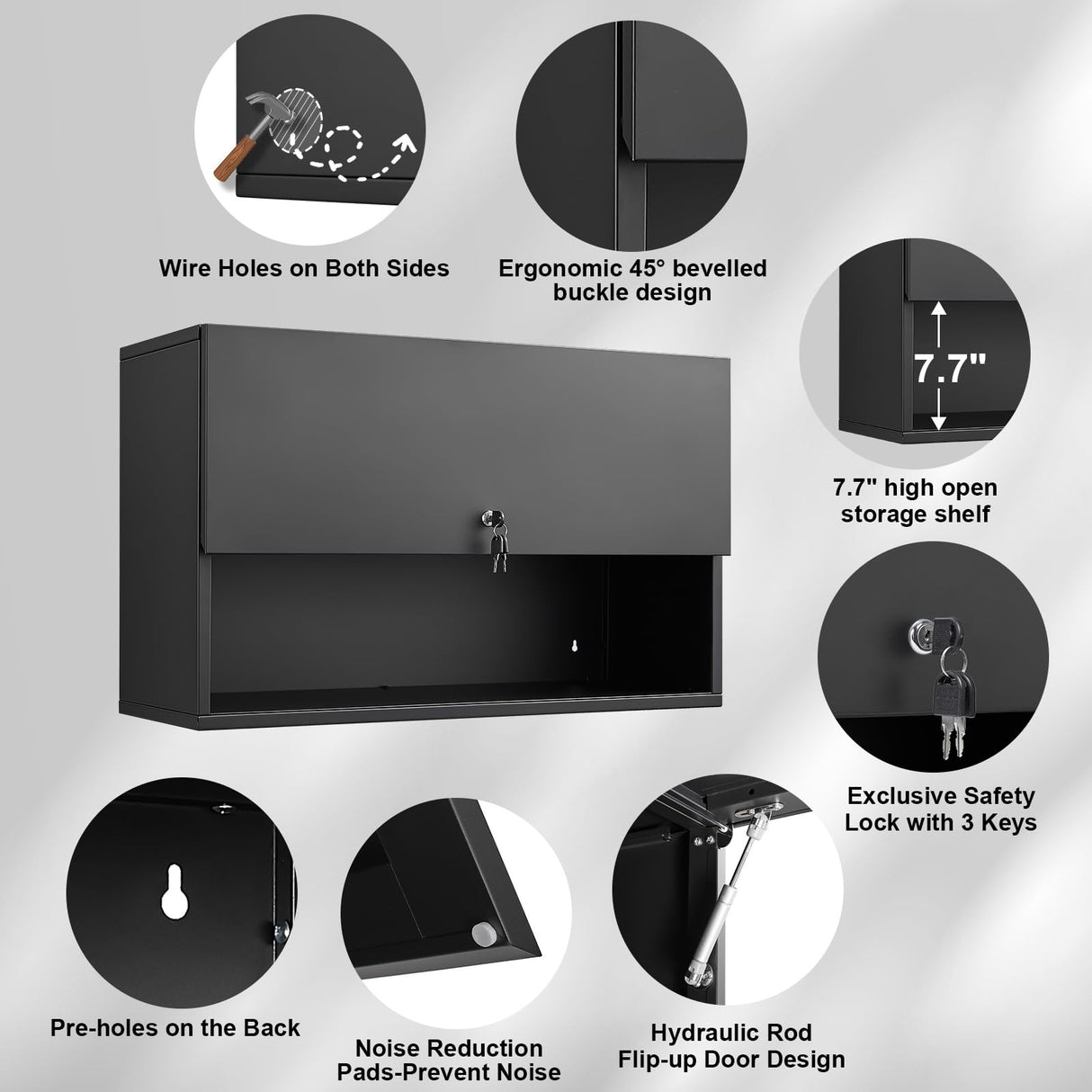 MetalMax Metal Wall Storage Cabinet with Flip-Up Door Adjustable Shelf Metal Cabinet Hanging Garage Upper Cabinets Floating Lockable Steel Garage MetalMax