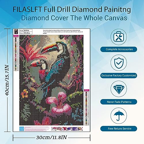 FILASLFT Diamond Painting Kits for Adults,5D Animal Diamond Painting,Parrot Diamond Art Kits Paint by Diamond Gem Art Craft Wall Decor 12 x 16 Inch. FILASLFT