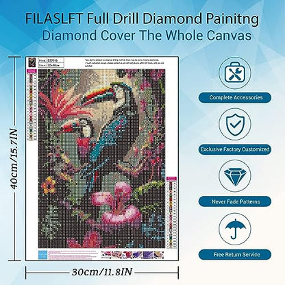 FILASLFT Diamond Painting Kits for Adults,5D Animal Diamond Painting,Parrot Diamond Art Kits Paint by Diamond Gem Art Craft Wall Decor 12 x 16 Inch.