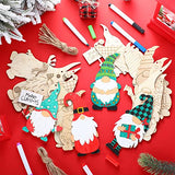 Macarrie 48 Pcs Christmas Wood Gnome Cutouts Blank Unfinished Wooden Gnome Hanging Ornaments Elf Paintable Christmas Ornaments with Rope for DIY Macarrie