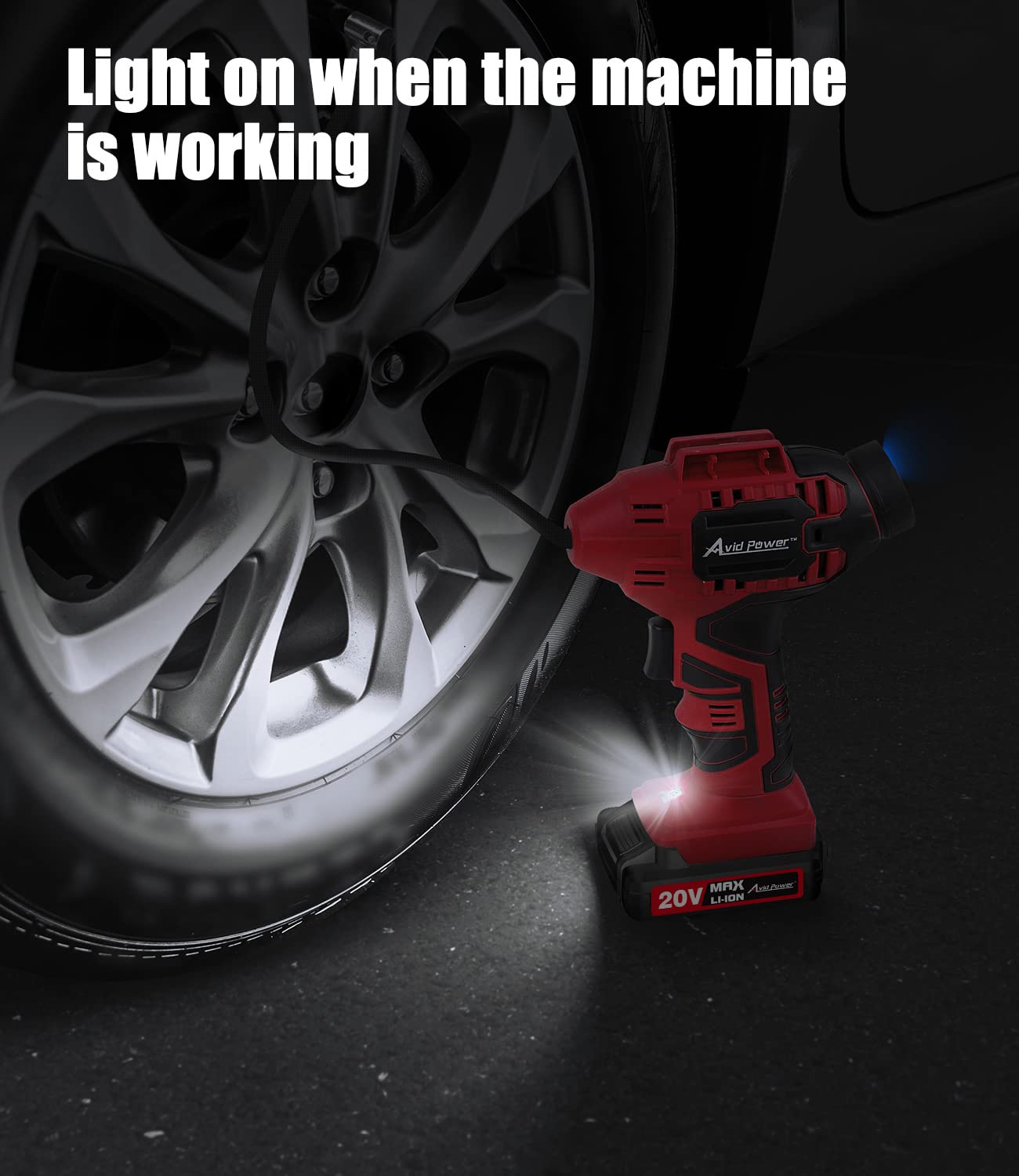 AVID POWER Tire Inflator Portable Air Compressor, 20V Cordless Car Tire Pump, Rechargeable Battery Powered Air Compressor w/12V DC Adapter, Digital AVID POWER